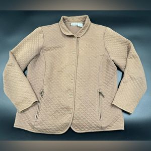 Keneth Too! Women’s Jacket Button Up Collared Quilted Tan Khaki PS Petite Small